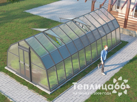 Теплица Рада Таймыр из поликарбоната, 3,5x8 метров, графитовая
